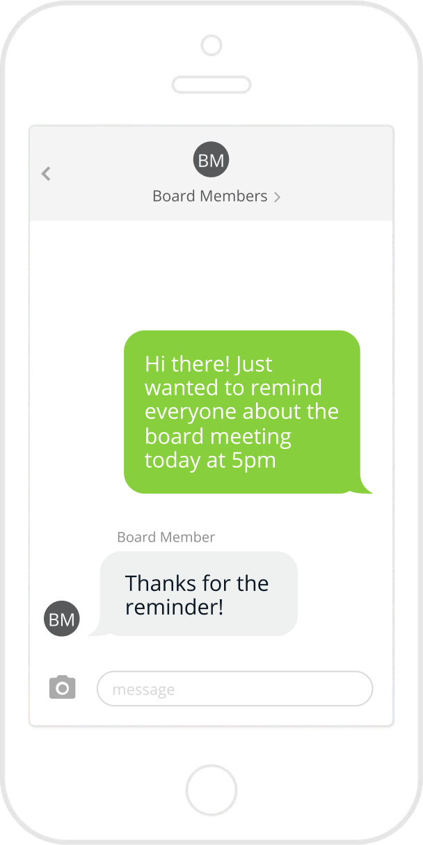 A screenshot of the APM Property Manager Texting tool for Board Members on a mobile device